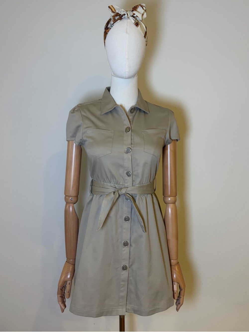 French Toast Girls Beige Belted Shirt Dress Size 12